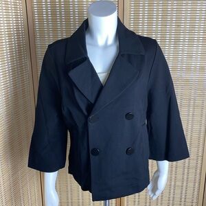 White House Black Market Black Cropped Peacoat  3/4 Peplum Sleeves Size 12